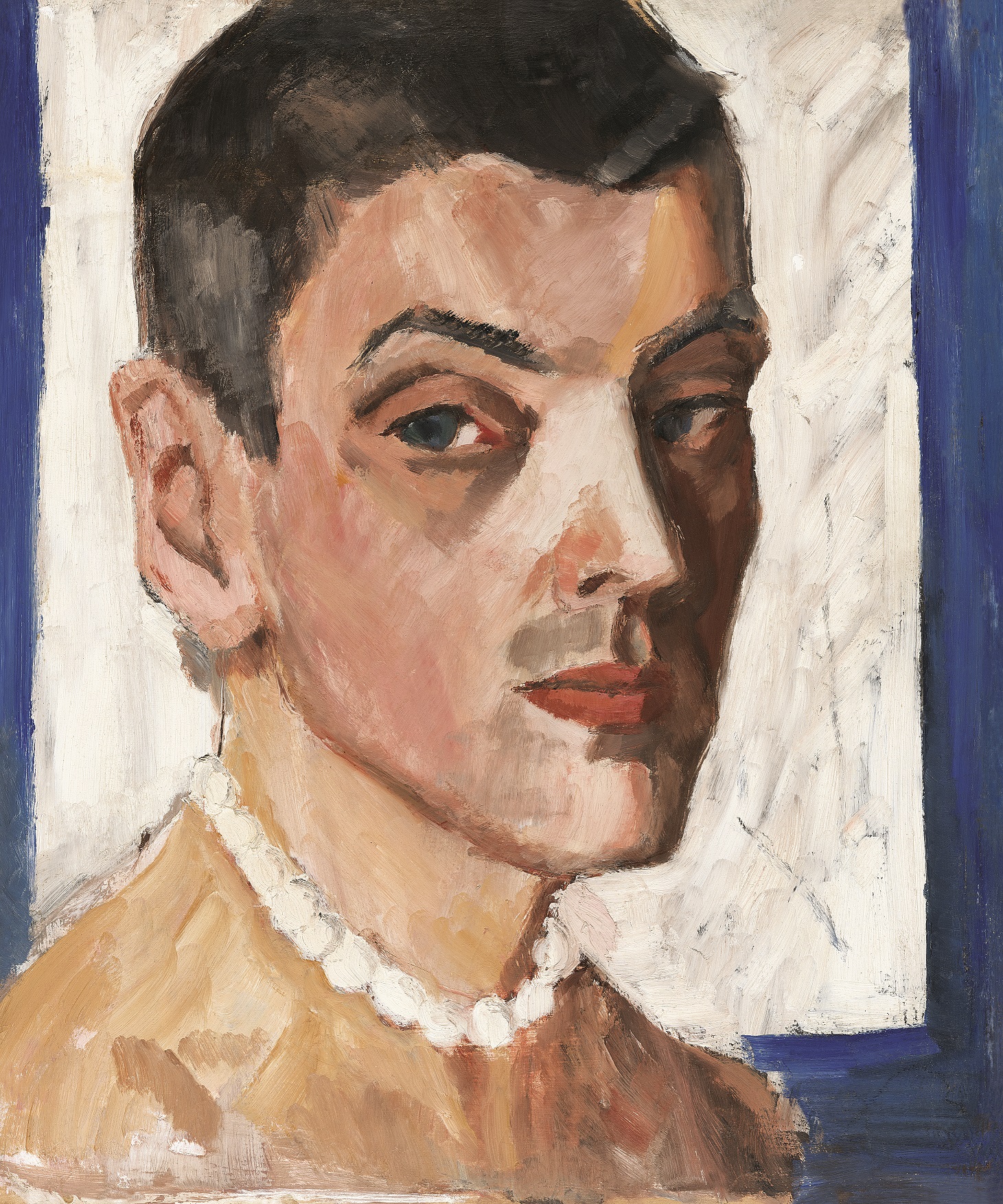 Foto: Karl Pärsimägi (1902-1942). Autoportree pärlitega. U 1935. Õli. Eesti Kunstimuuseum.